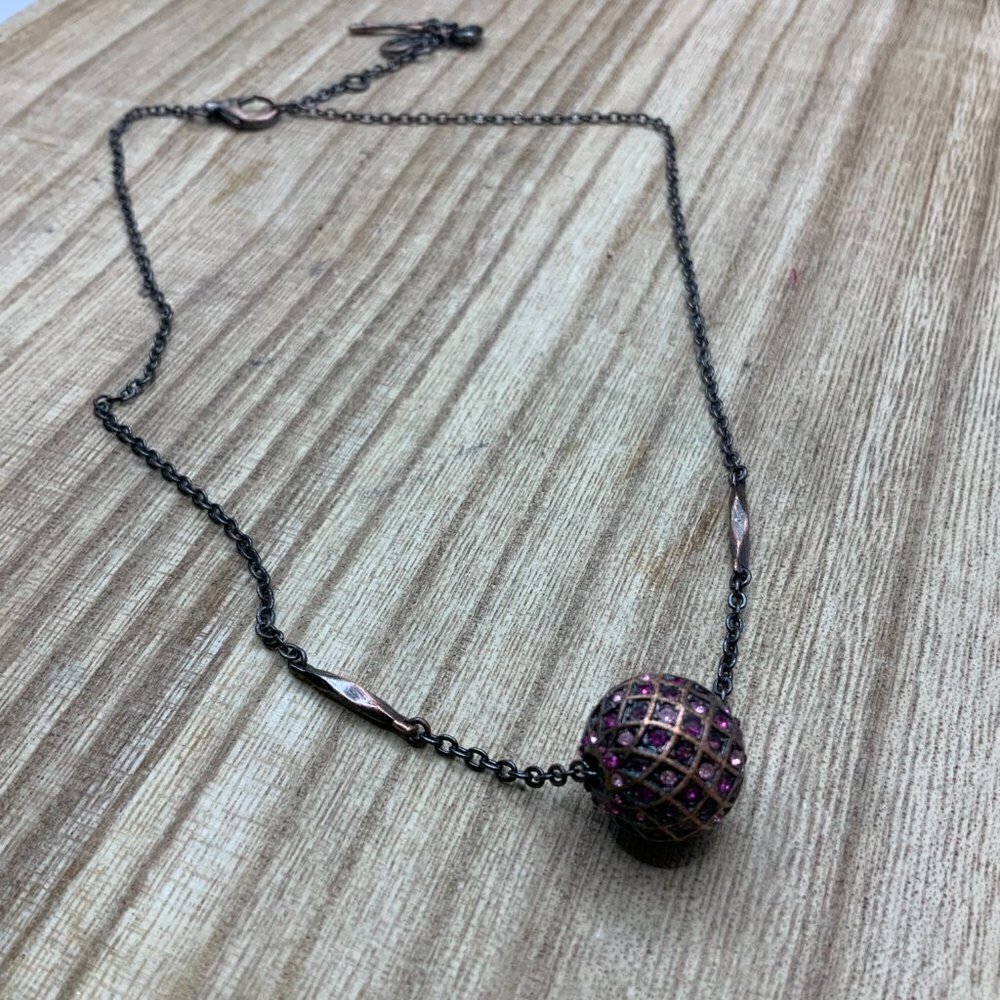 Fossil Purple & Pink Rhinestone Ball Necklace